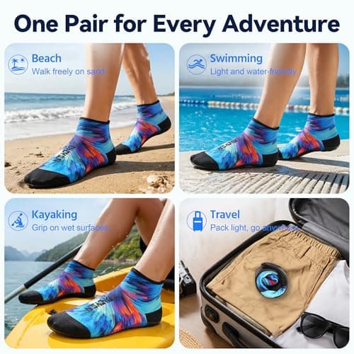 RANDY SUN Low Cut Quick-Dry Barefoot Beach Socks with Anti-Slip TPE Sole, Breathable Lightweight Shoes for Sand, Seamless Aqua Socks, Black Galaxy Size 29 - Thumbnail 4