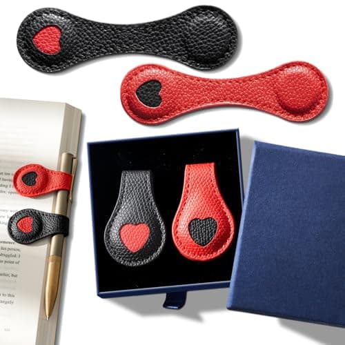 2Pcs Magnetic Leather Bookmarks with Gift Box, Magnetic Pen Holder Book Marks Clip Gift for Book Lover Readers Men Women Teachers Students, Heart Bookmarks
