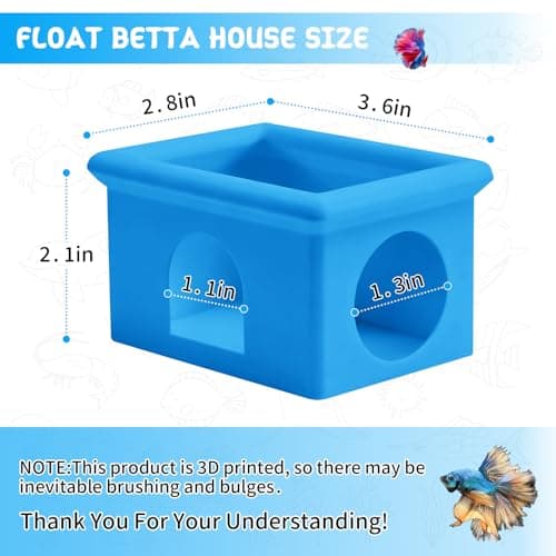 VOXGET Floating Betta Fish Hammock Cave House for Aquarium, 3D Printed Betta Shrimp Feeder & Hideout Cave Toys, Small Aquarium Feeding Ring Decor, Turtle Fish Tank Decorations Accessories -Blue - Thumbnail 2