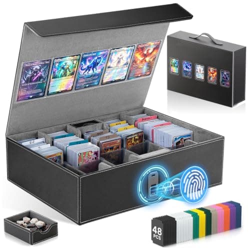 Trading Card Storage Box with Fingerprint Lock | 3900+ 5-Row Deck Box for MTG Commander, Portable Vault Case with Front Display for TCG, PTCG, Yugioh & Sports Cards, Fits 35PT Toploaders (Blk/Grey) - Image 1