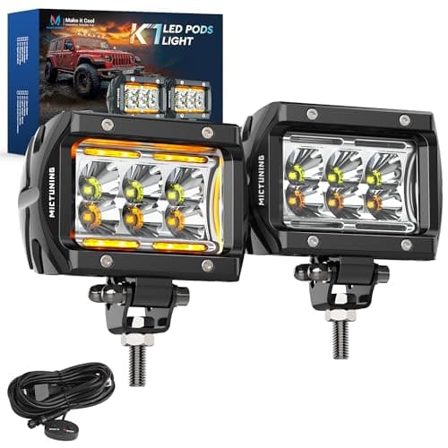 MICTUNING K1 4 Inch 36W Amber White LED Light Pods 6 Modes Dual Color Flood Off Road Light Cube Spot Strobe Lights Driving Offroad Ditch Lights for Truck Jeep, Pair
