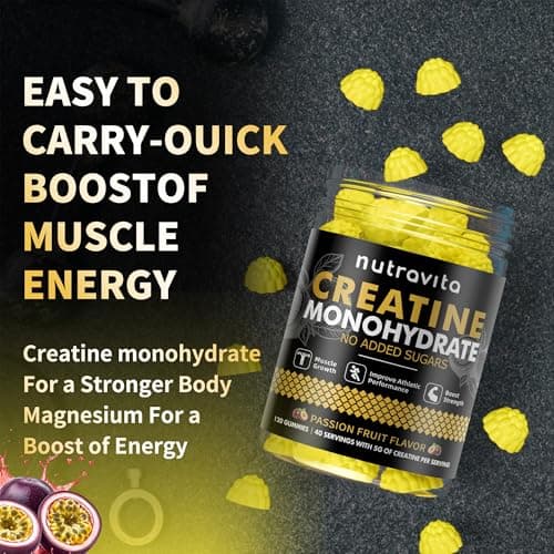 Nutravita NSF Certified Creatine Gummy - Creatine Monohydrate Gummies for Men & Women-5g of Creatine Monohydrate per Serving - Sugar Free,Vegan, Passion Fruit Flavor, 120 Count - Thumbnail 6