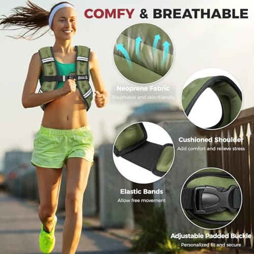 BAGAIL Comfort-Fit Weighted Vest for Woman, Even Weight Distribution, Faster Weight Loss, No-Chafe or Bounce for Walking & Running with Detachable Phone Pouch & Reflective Stripes (Available 5-30lbs) - Thumbnail 2