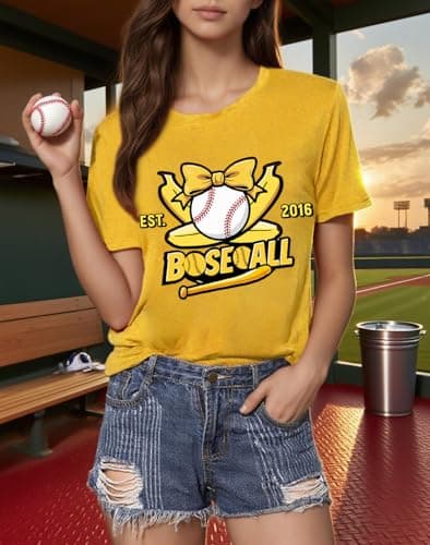 Baseball Shirts for Women Cute Bow Graphic T-Shirt Softball Mom Tee Funny Baseball Fan Short Sleeve Top - Thumbnail 4