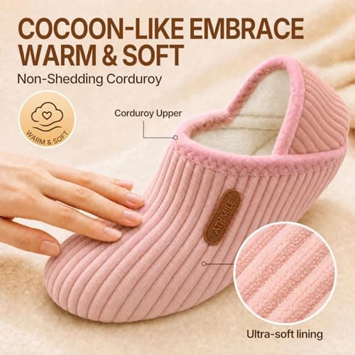 ATHMILE House Slippers for Women Men Lightweight Barefoot Slippers Indoor House Shoes Soft Corduroy Foldable Non Slip Travel Bedroom Hotel Office Camping Hospital Yoga Comfort Gifts Pink - Thumbnail 3