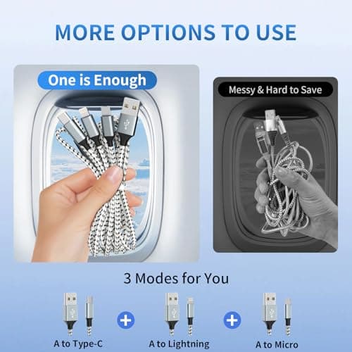 MPATIBY Multi Charging Cable, (2 Pack 4FT) Multi USB Charger Cable 3 in 1 Charging Nylon Braided Fast Charging Cord with Type-C, Micro USB, IP Port for Most Phones/iPhones/Tablets - Thumbnail 3