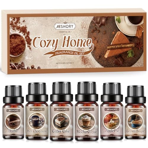 Bakery Essential Oils Set - 6x10ML Fragrance Oils for Home Diffusers,Candle & Soap Making |Home Aromatherapy & Crafting| Leather, Hot Chocolate, Coffee Cake, Mocha Coffee, Apple Pie,Brown Sugar Scents