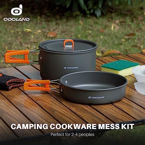 Odoland 9pcs Camping Cookware Non-Stick Lightweight Camping Pots and Pans Set with Plastic Bowls Soup Spoon for Camping, Backpacking, Outdoor Cooking and Picnic - Thumbnail 6