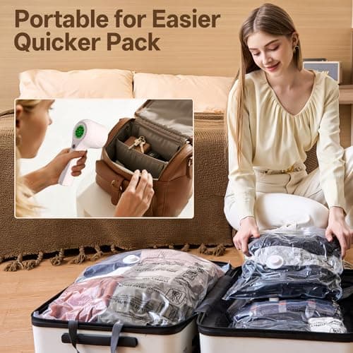 Vacuum Storage Bag with Rechargeable Cordless Pump, 15 Pack Vacuum Seal Space Saver Bags for Clothing Clothes Travel Home - Thumbnail 6