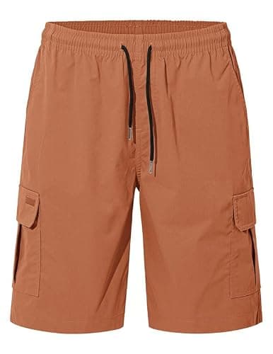 AUSELILY MEN Mens Cargo Shorts Drawstring 9 inch Casual Outdoor Work Relaxed Fit Elastic Waistband Summer Stretch Waist Baggy Big and Tall with Pockets Orange 5XL - Thumbnail 4