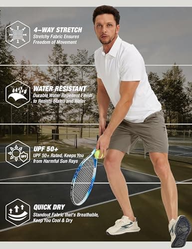 MOURCE Mens Hiking Shorts 9" - Stretch Lightweight Cargo Shorts for Men with Zipper Pockets Flat Front, Khaki - Thumbnail 5