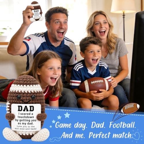 Mini Fathers Day Dad Gifts for Men from Daughter Son Wife Positive Handmade Crochet Football Birthday Gifts for Dads I Love You Papa Best Dad Gift for Step Dads Father in Law Husband Desk Decor - Thumbnail 5