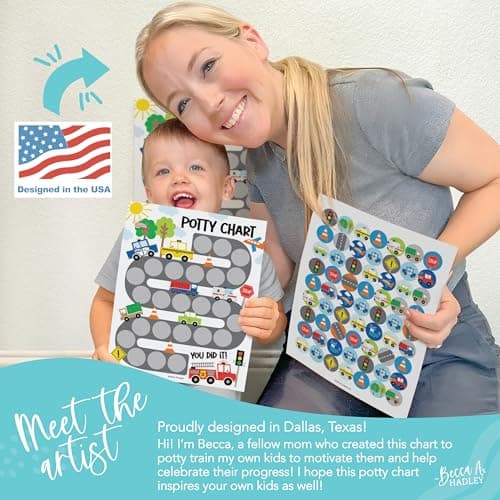 Hadley Designs Potty Training Chart for Toddlers Boys -10 Sticker Potty Chart for Toddlers Boys, 8.5x11" Potty Training Sticker Charts for Toilet Success, Cars Toddler Reward Chart for Kids - Thumbnail 3