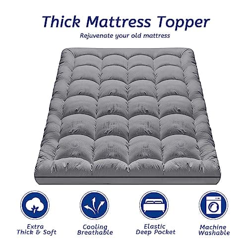 MATBEBY Extra Thick Twin Mattress Topper, 39"x75", Dark Grey, Breathable, Quilted Fitted, Deep Pocket, Machine Washable - Thumbnail 2