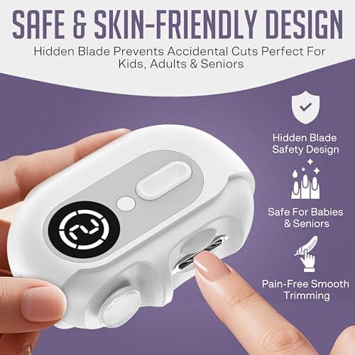 Smart 4-in-1 Electric Nail Clipper with Digital Display | Automatic Nail Trimmer & Polisher for Thick Nails | LED Light, 2 Speeds & Scraps Storage | Rechargeable Safety File for Babies & Seniors - Thumbnail 3