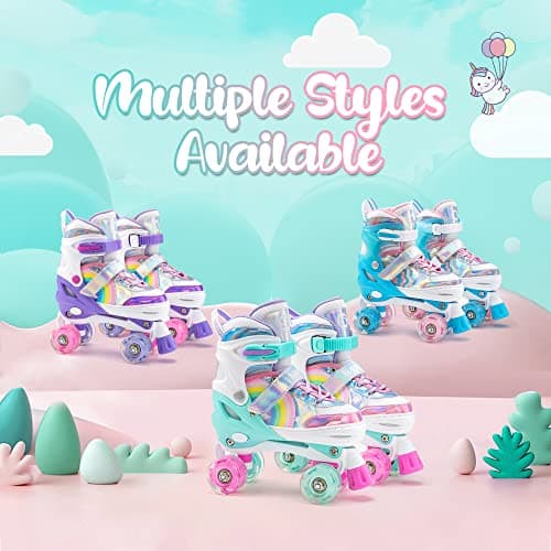 SULIFEEL Rainbow Unicorn 4 Size Adjustable Roller Skates for Girls Boys for Kids Ages 3-5 5-8 6-12 Children Skates Indoor Outdoor - Thumbnail 5