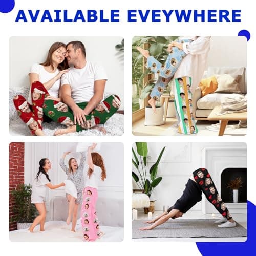 giftoria Custom Pajama Pants Men Women Personalized Couples Pajamas, Funny PJ Pant Design with Face, Personalized Gifts for Family Christmas Pajamas Matching Bottoms Sleepwear Red - Thumbnail 4