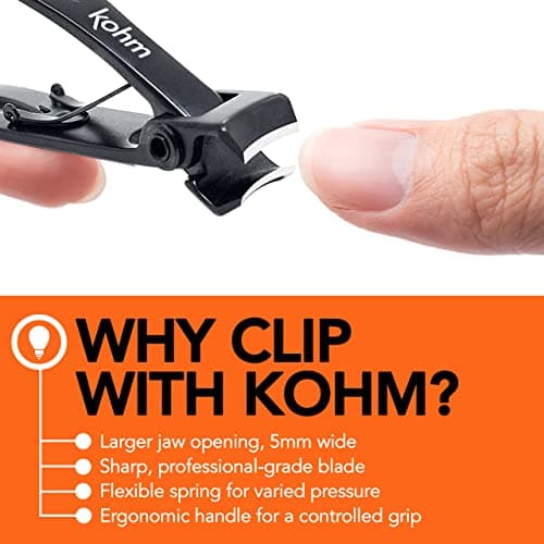 KOHM Nail Clippers for Thick Nails - Heavy Duty, Sharp Wide Mouth Professional Fingernail and Toenail Clippers for Men, Women & Seniors, Black - Thumbnail 6