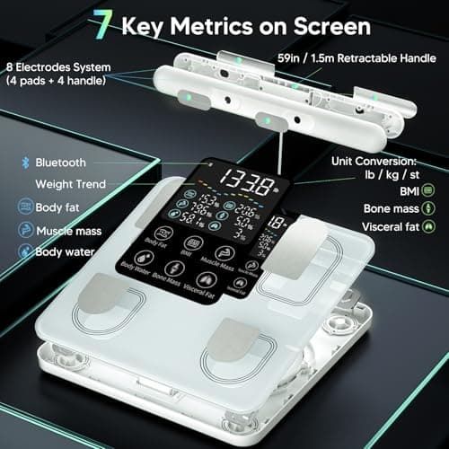 arboleaf Scale for Body Weight, Smart Scale with BMI, Body Fat, Muscle Mass, Upgrade 50+ Metrics Full Body Composition Analyzer, 8-Electrode High Precision Digital Bathroom Scale, Bluetooth Sync - Thumbnail 6