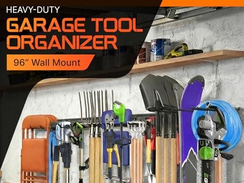 Evalote "48 Garage Tool Organizer Wall Mount - Heavy Duty 520lbs Metal Storage Rack, Easy Install Adjustable Hooks for Garden Tools Brooms - Thumbnail 5