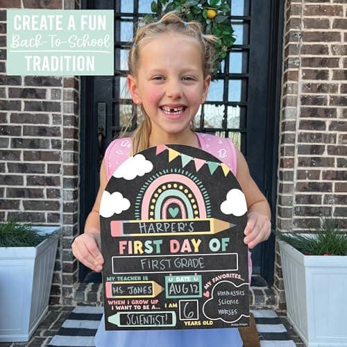 My First Day of School Sign with Marker -11"x14" Double-sided & Reusable Back to School Sign Board and Photo Prop for First and Last Day, Kindergarten PreK Preschool Chalkboard Back to School Supplies - Thumbnail 3