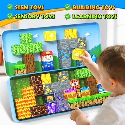 Soyee Magnetic Blocks Travel Toys with Metal Tin Travel Essentials STEM Learning Outdoor Building Kids Toddler Toys & Birthday Gifts for Boys Girls Ages 3+ - Thumbnail 5