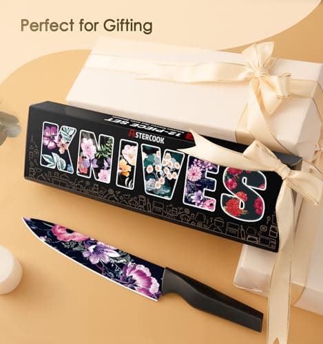 Astercook Knife Set, 12-Piece Flower Kitchen Knives Sets with Blade Guards, Dishwasher Safe, German High Carbon Stainless Steel, Perfect Gifts for Kitchen - Thumbnail 6