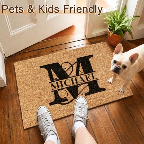 Fincekoom Personalized Natural Coco Coir Door Mat with Heavy Duty Backing Custom Non-Slip Front Door Welcome Mats for Outside Entrance or Porch Entry Housewarming Gift for Home Decor - Thumbnail 4