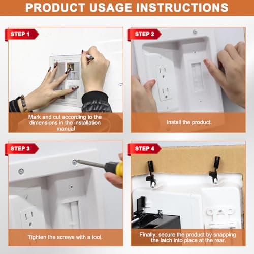 Naerza in Wall Cable Management Kit with Recessed Tv Outlet Box-Two-Hole Socket, 9ft Cord,Tv Cable Hider Wall Kit Hider Box Fits All Plugs, Easy, Safe Cable Management - Thumbnail 6