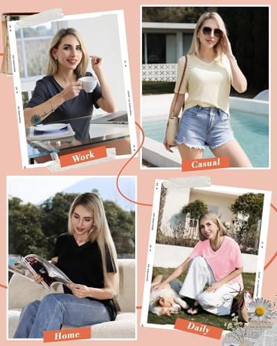 GAYHAY 3 Pack V Neck Short Sleeve Shirts for Women - Casual Soft Tops Basic Loose Fit Outfits Clothes for Vacation - Thumbnail 4