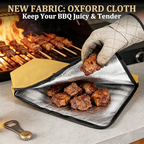 BBQ Blanket for Resting Meat, 21-Inch, Brown PU, 5-Layer Thermal Insulation, Insulated Brisket Bag for Camping, Picnic, and Party (Khaki) - Thumbnail 2