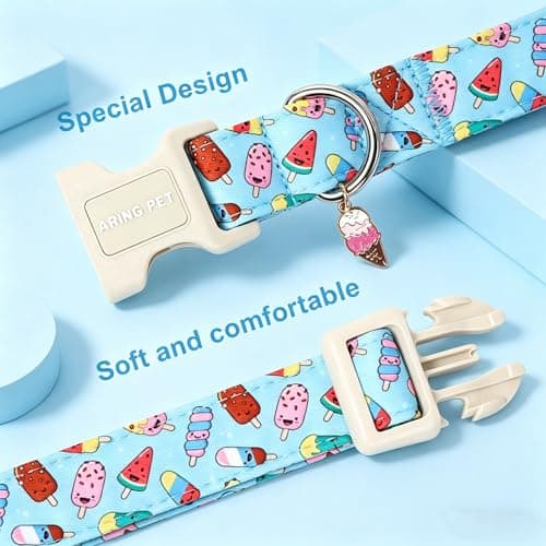 ARING PET Summer Dog Collar, Cute Blue Ice Cream Doggy Collars for Puppy Small Medium Large Boy Girl Dogs Pet, for Daily Photos Outdoor Beach Walking Hiking Picnic, S - Thumbnail 3