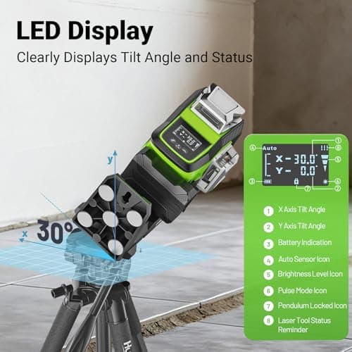 Huepar 2026 Upgraded 360 Laser Level with Electric Fine Adjustment Rotating Base, Fixed-Point Pivot Alignment, Remote Control, Rechargeable, 1/13" High Accuracy Self Leveling Lazer Leveler, Pluse Mode - Thumbnail 3