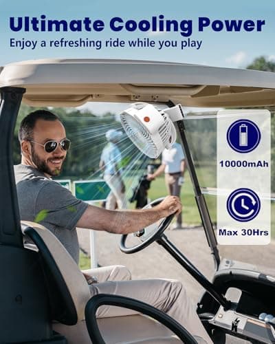 Tenvolti 10000mAh Clip on Fan, 8-Inch Golf Cart Fan Rechargeable with LED Light, 9 Speeds Strong Airflow, Ultra Quiet, 30Hrs Runtime, 360° Rotation, Cooling for Bed Camping Office Desk Dorm, White - Thumbnail 2