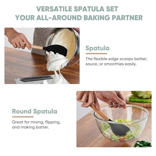 Herogo 5-Piece Cooking Utensils Set, Silicone Kitchen Utensils Set with Wooden Handle, Heat Resistant Cooking Tools Slotted Turner, Spoon, Soup Ladle, Spatula, Spoonula for Nonstick Cookware, Black - Thumbnail 5