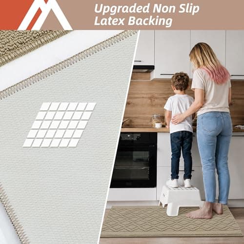 COSY HOMEER 48x20 Inch/30X20 Inch Kitchen Rug Mats Made of 100% Polypropylene 2 Pieces Soft Kitchen Mat Specialized in Anti Slippery and Machine Washable for Home Kitchen,Beige - Thumbnail 4