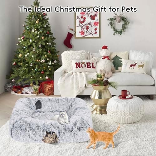 Extra Large Cat Tunnel Bed, 4 Ways Tunnels for Indoor Cats, Multi-cat Family Cat Bed & Cave, Plush Cat Donut with Washable Middle Mat, Exit Balls, Pet Play Toy for Kitten Puppy Rabbit - Thumbnail 2