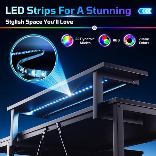 Bestier Gaming Desk with Power Outlets, 42" L-Shaped Computer Desk with LED Lights, Desk with Reversible Storage Shelves & Hooks for Small Spaces, Bedrooms & Offices, Black Carbon Fiber - Thumbnail 6