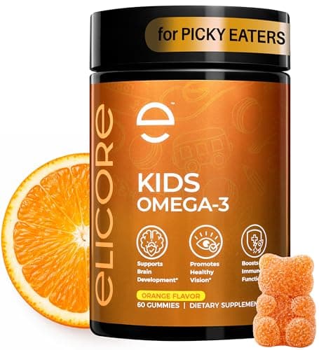 ELICORE Kids Omega 3 Gummies – Fish Oil for Kids Orange Flavor – Omega 3 Gummies for Children – No Fish Burps – Brain, Eye & Immune Support – 2 Month Supply - Image 1