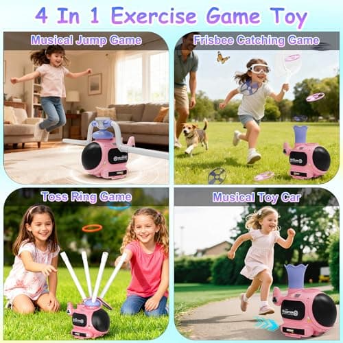 WhimsQuest 4-in-1 Kids Outdoor Game Toy, Auto Disc Launcher, Jump Dodge & Ring Toss, Interactive Sports Play for Boys & Girls (Pink) - Thumbnail 6
