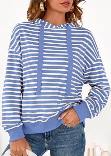 KIRUNDO Womens Striped Hoodies Sweatshirt 2026 Fall Long Sleeve Color Block Drawstring Casual Loose Pullover Top Y2K Clothes(Blue, Small) - Thumbnail 5