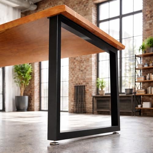 SNYXXOZ Table Legs 28”H x 35”W Heavy Duty Metal Furniture Legs Square for Dining Table Kitchen Table Office Desk Table Base Replacement with Adjustable Feet Pads Screws 1000 LBS Load Black Set of 2 - Image 1