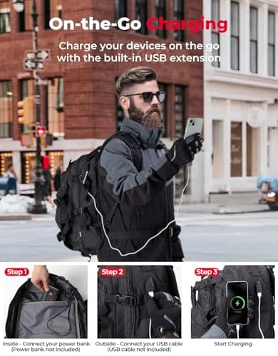 KEMIMOTO Motorcycle Helmet Backpack, 37L Large Capacity Helmet Bag with USB Charging Port, Riding Commuting Backpack for Men - Thumbnail 4