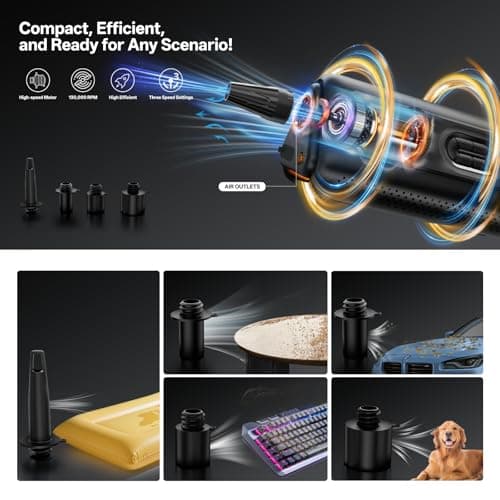 Tire Inflator Portable Air Compressor with Electric Air Duster and Car Jump Starter: 150PSI Cordless Bike Pump - 130000RPM - 1000A up to 6.0L Gas and 3.0L Diesel Engine for Cars, Outdoor, Home - Thumbnail 5
