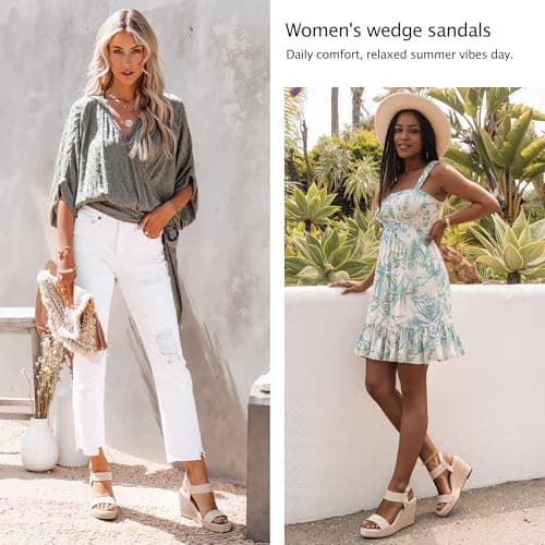 Vepose Women's Nude Pu Wedge Sandals Platform Espadrilles Open Toe Ankle Strap Comfortable Dressy Summer Shoes for Daily Travel Casual 881 Size 7 (CJY881 nudepu 07) - Thumbnail 2