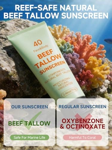 Beef Tallow Reef Safe Sunscreen SPF 40 for Face, Travel Size Natural Organic Non-Greasy Lightweight Formula For Women & Men, Summer Outdoor Sports Beach Home Office Daily Use, 2.46 OZ - Thumbnail 4