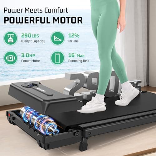 FUNMILY Walking Pad Treadmill with Incline, Foldable Treadmills for Home Office, Portable Walking Pad 300lbs Capacity, Remote Control, 2s Folding Treadmill(Dark Black) - Thumbnail 5