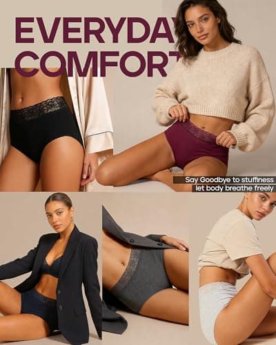 Altheanray Womens Underwear Cotton Panties for Women High Waisted Lace Ladies Briefs Hipster Breathable Soft Bikini Panty 5 Pack（AWB6007M-Multi Color5） - Thumbnail 6