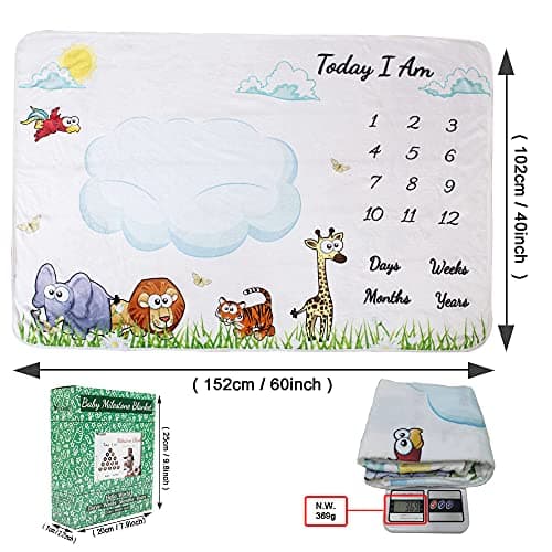 vmaisi Baby Milestone Blanket Gifts - Newborn Boy & Girl Monthly Year Infant Growth Blankets Nursery Swaddling Blankets (Blue Cloud, Single Printed) - Thumbnail 2