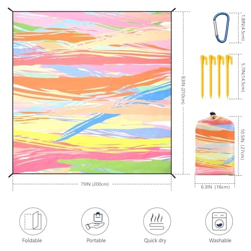 HIHOHO Beach Blanket Waterproof Sandproof Extra Large Beach Mat 79" X 83"/120"x108"for 1-8 Adults Quick Drying Durable Outdoor Picnic Mat for Beach Travel Camping Hiking - Thumbnail 2